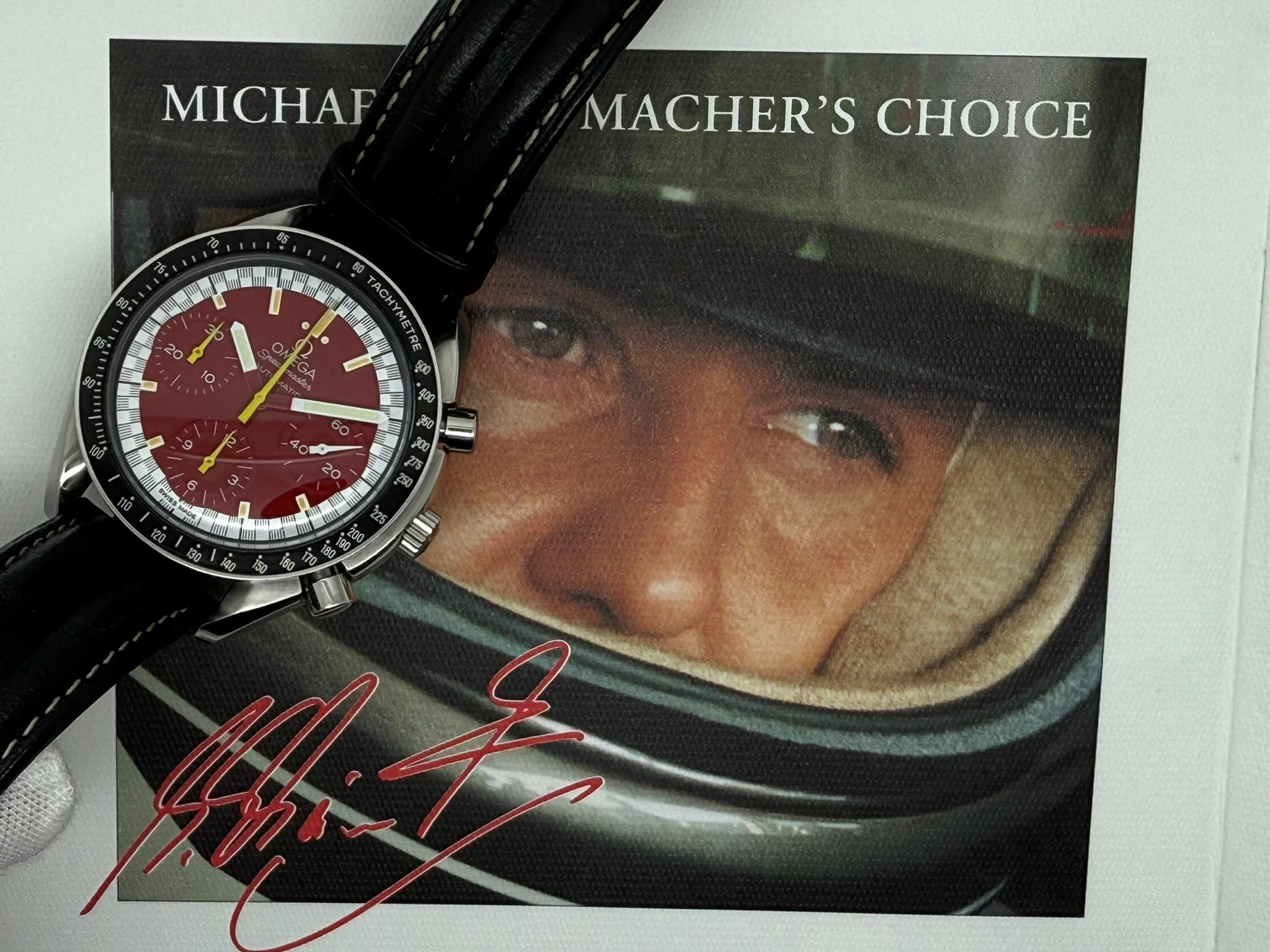 Omega Speedmaster Automatic ‘Schumacher’ 39mm Reference 175.0032 – Collector’s Set with Wheel Display – 1999