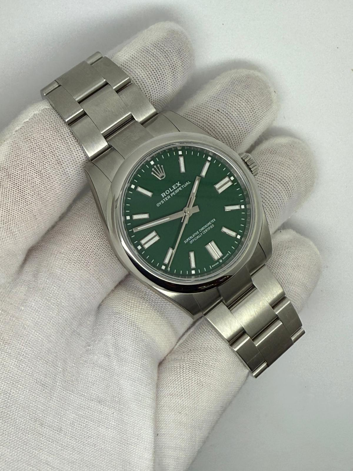 Rolex Oyster Perpetual 41mm Stainless Steel Green Dial 2025 UNWORN