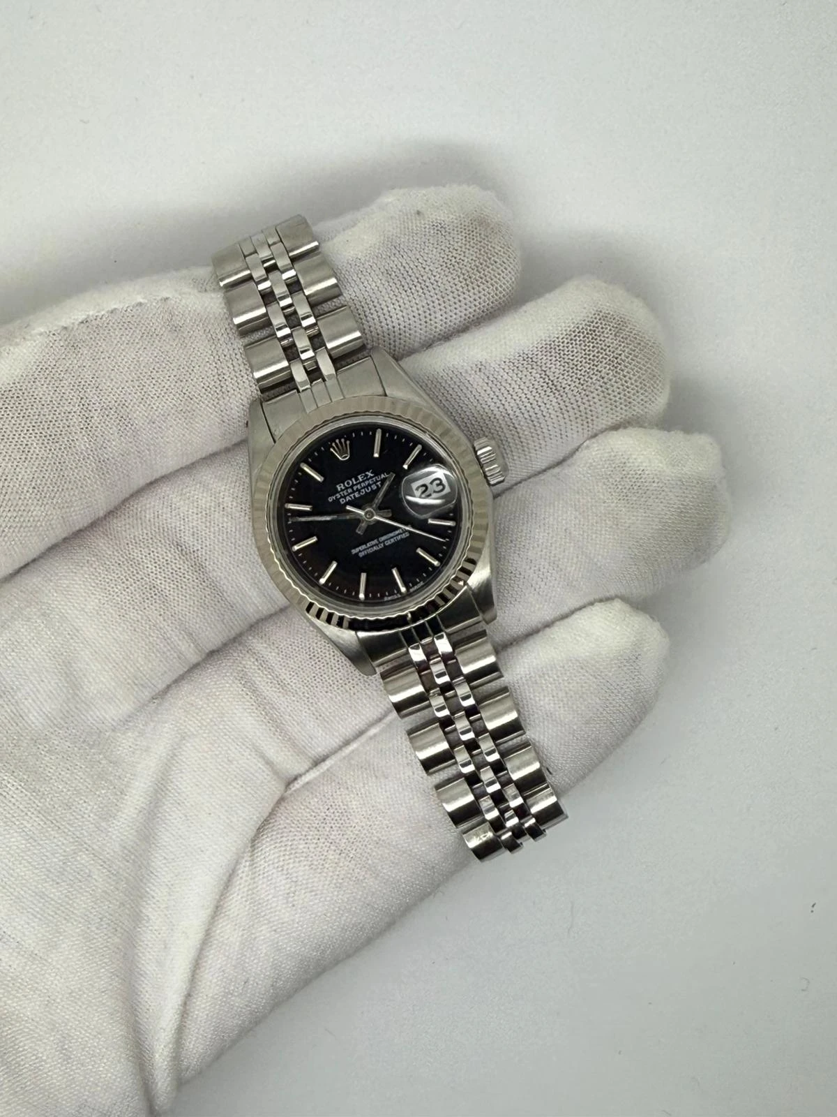 Rolex Oyster Perpetual Datejust Ladies 26mm Steel & 18ct Yellow Gold Black Baton Dial 69173  1987