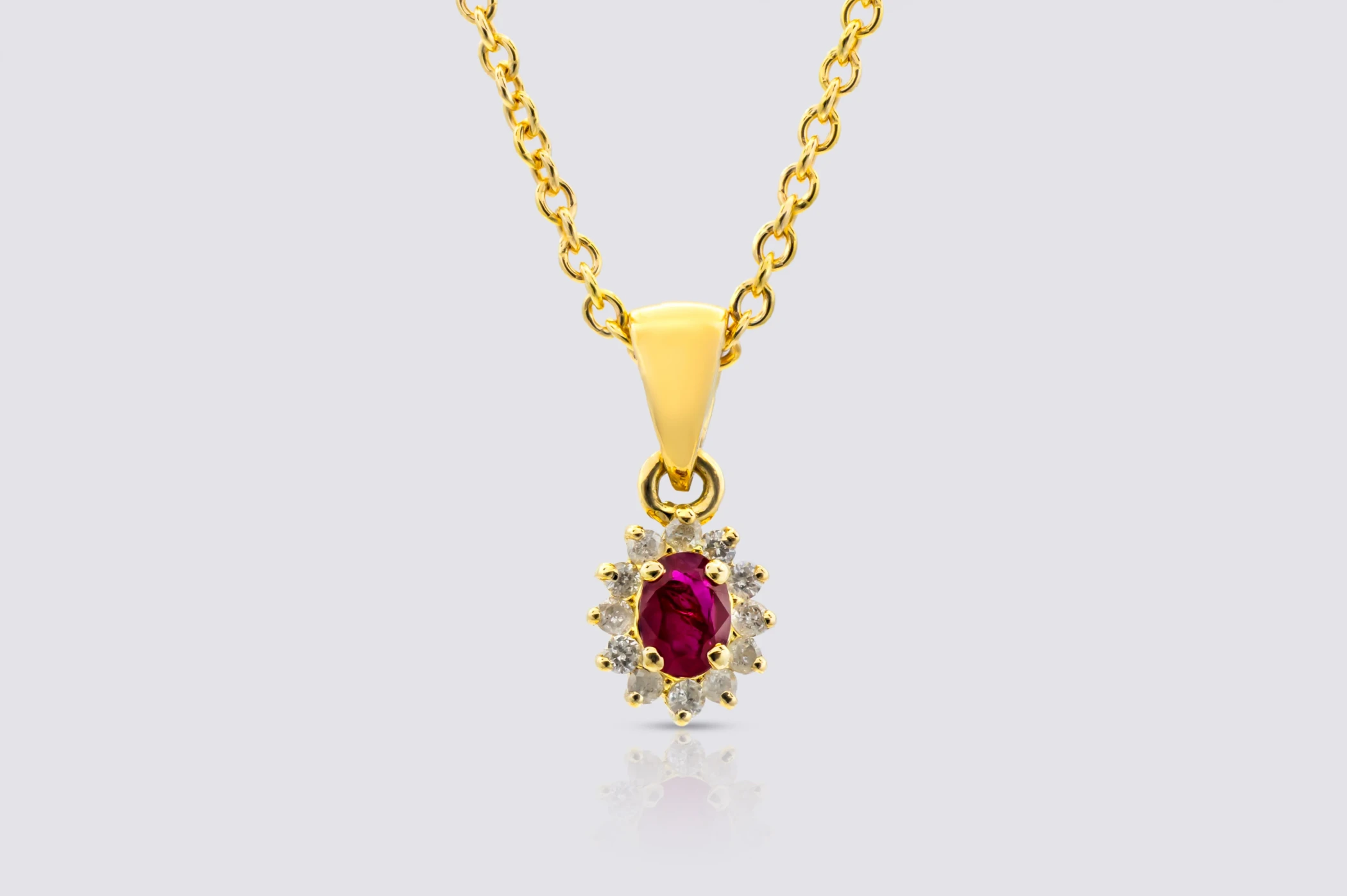9ct Yellow Gold Ruby and Diamond Necklace 0.19ct Oval Ruby & 0.08ct Brilliant Cut Diamond