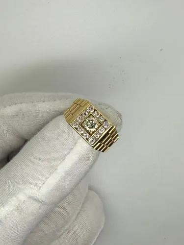 18ct Yellow Gold Diamond Rolex Style Ring 0.82ct Round Brilliant Cut Diamonds