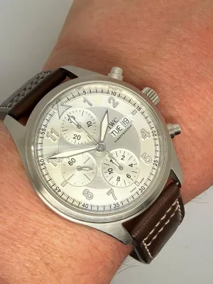 IWC Pilot Spitfire Chronograph 42mm Stainless Steel Silver Dial Day-Date Circa 2012 IW371702