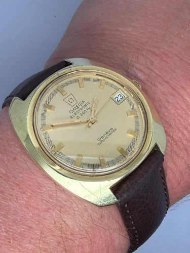 Omega Genève Electronic f300 Hz 38mm Gold-Plated Champagne Dial 198.030 1972