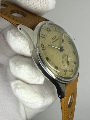 Tissot Antimagnetique Manual Wind 34mm Stainless Steel Patina Dial 6445-4 1940s