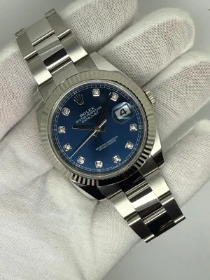 Rolex Datejust 41mm Stainless Steel & 18ct White Gold Blue Diamond Dial Oyster Bracelet 126334 2026 Brand New