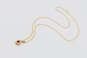 9ct Yellow Gold Ruby and Diamond Pear-Shaped Pendant Necklace  0.28ct