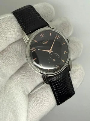 Longines Manual Wind 35mm Stainless Steel Black Dial Rose Gold Furnishings 23394-140 1946