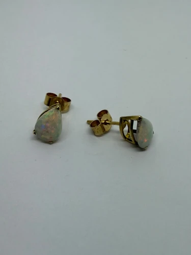 18ct Yellow Gold Natural Opal Pendant, Chain & Earrings Jewellery Set 18"