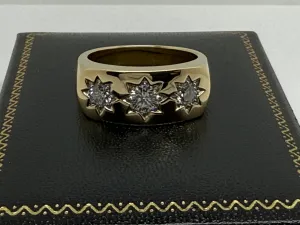9ct Yellow Gold Gents Three Stone Diamond Gypsy Ring 1.09ct