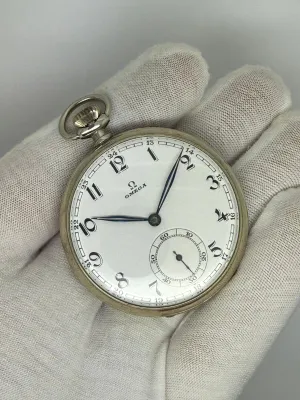 Omega Pocket Watch Steel Case Manual Wind Vintage 1930