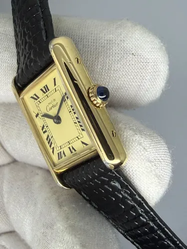 Must de Cartier Tank 19mm Gold-Plated Silver Champagne Dial Manual Wind 1980