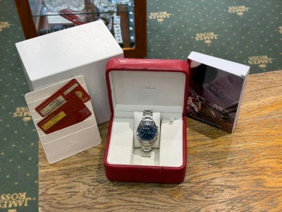 Omega Speedmaster Automatic Triple Date Speedy Reduced 39mm Stainless Steel Blue Chronograph Dial Tachymetre Bezel 35238000 2005