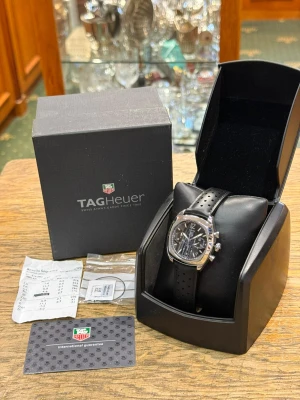 TAG Heuer Monza Automatic Chronograph 38mm Stainless Steel Black Dial Leather Strap CR2113-0 2005