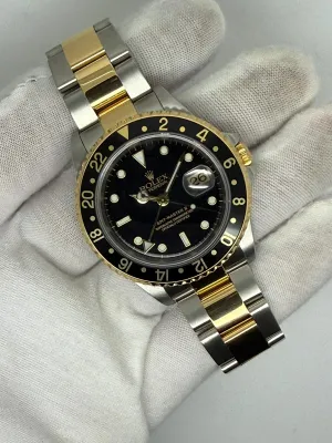 Rolex GMT-Master II 40mm Stainless Steel & 18ct Yellow Gold Black Dial & Bezel 16713 2001