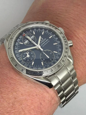 Omega Speedmaster Automatic Triple Date Speedy Reduced 39mm Stainless Steel Blue Chronograph Dial Tachymetre Bezel 35238000 2005