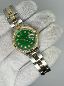 Rolex Oyster Perpetual Datejust Ladies 26mm Steel & 18ct Yellow Gold Green Diamond Dial 6917 1979