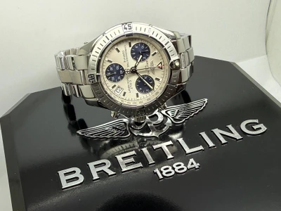 Breitling Colt Quartz Chronograph Chronometer 38mm Stainless Steel Silver Dial Blue Sub Dials A73350 2005