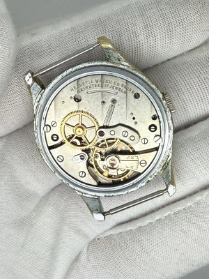 Helvetia Triple Date Calendar 35mm Vintage Patina Dial Ostrich Strap 1940s