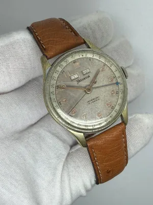 Helvetia Triple Date Calendar 35mm Vintage Patina Dial Ostrich Strap 1940s