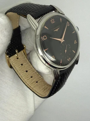 Longines Manual Wind 35mm Stainless Steel Black Dial Rose Gold Furnishings 23394-140 1946