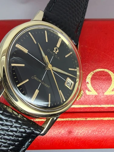 Omega Seamaster Manual Wind 34mm Gold Capped Black Crosshair Dial 14384-4-SC 1961