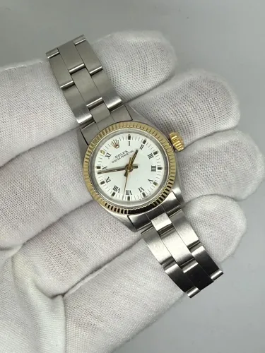 Rolex Oyster Perpetual Ladies 24mm Stainless Steel & 18ct Yellow Gold White Roman Dial 6619 1963