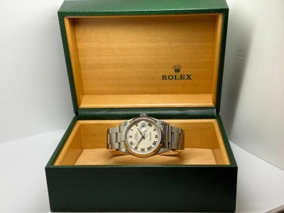 Rolex Oyster Perpetual Datejust 36mm Stainless Steel Oyster Bracelet Ivory Panna Roman Dial 16200 1989