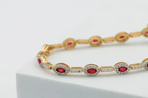 9ct Yellow Gold Ruby & Diamond Bracelet – Marquise Ruby & 1.40ct Natural Brilliant Cut Diamonds