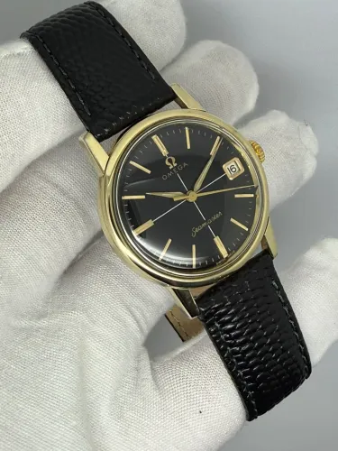Omega Seamaster Manual Wind 34mm Gold Capped Black Crosshair Dial 14384-4-SC 1961