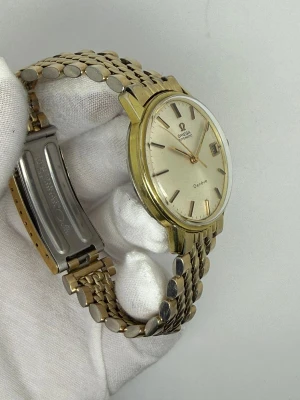 Omega Genève Automatic 34mm Gold Capped Beads of Rice Bracelet Reference 166.037 1968