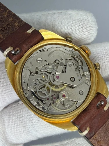 Bessa Incabloc Vintage Chronograph 38mm Gold Plated Racing Dial Valjoux 7734 1970s
