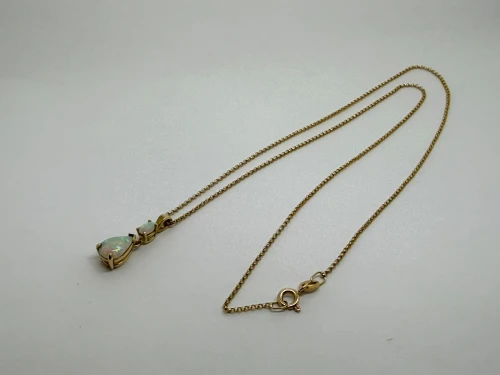 18ct Yellow Gold Natural Opal Pendant, Chain & Earrings Jewellery Set 18"