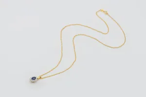 9ct Yellow Gold Sapphire & Diamond Necklace –  Oval Pendant