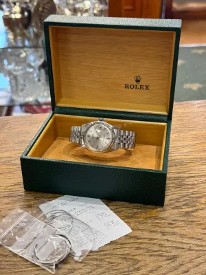 Rolex Oyster Perpetual Datejust 36mm Stainless Steel & 18ct White Gold Fluted Bezel Silver Dial Jubilee Bracelet 1601 1970
