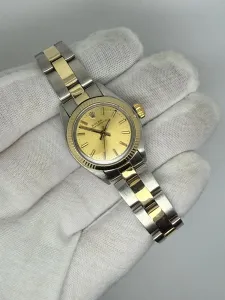 Rolex Oyster Perpetual Ladies 26mm Steel & 18ct Yellow Gold Champagne Baton Dial 6719 1983