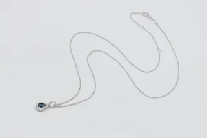 18ct White Gold Pear Sapphire and Brilliant Cut Diamond Pendant Necklace