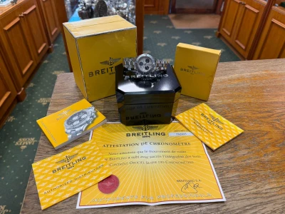 Breitling Colt Quartz Chronograph Chronometer 38mm Stainless Steel Silver Dial Blue Sub Dials A73350 2005