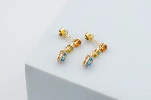 9ct Yellow Gold Citrine, Peridot, Topaz and Diamond Drop Earrings 1.26ct Gemstones & 0.09ct Diamonds