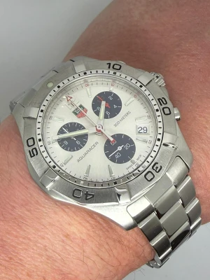 TAG Heuer Aquaracer Quartz Chronograph 41mm Stainless Steel Silver Dial Blue Sub Dials CAF1111 2006
