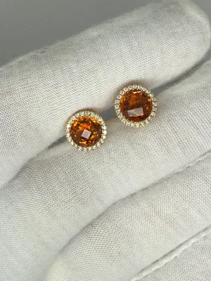 Citrine & Diamond Stud Earrings in 18ct Yellow Gold