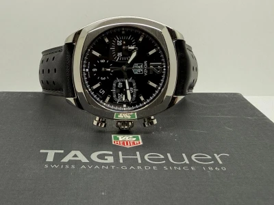 TAG Heuer Monza Automatic Chronograph 38mm Stainless Steel Black Dial Leather Strap CR2113-0 2005
