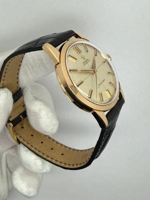 Omega Seamaster Automatic 34mm 18ct Rose Gold Cream Crosshair Dial 14704-61 SC 1962