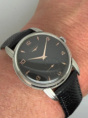 Longines Manual Wind 35mm Stainless Steel Black Dial Rose Gold Furnishings 23394-140 1946