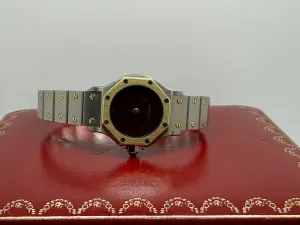 Cartier Santos Octagonal Ladies 26x31mm Stainless Steel & 18ct Yellow Gold Burgundy Dial 2965 1980s