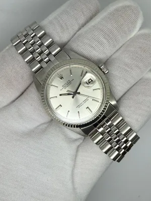 Rolex Oyster Perpetual Datejust 36mm Stainless Steel & 18ct White Gold Fluted Bezel Silver Dial Jubilee Bracelet 1601 1970