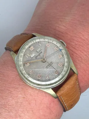 Helvetia Triple Date Calendar 35mm Vintage Patina Dial Ostrich Strap 1940s