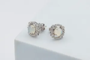 18ct White Gold Opal and Diamond Stud Earrings – 3.80ct Opal & 1.03ct Diamond