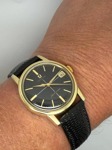 Omega Seamaster Manual Wind 34mm Gold Capped Black Crosshair Dial 14384-4-SC 1961