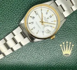 Rolex Oyster Perpetual Date 34mm Stainless Steel & 18ct Yellow Gold Fluted Bezel Oyster Bracelet 15000 1981