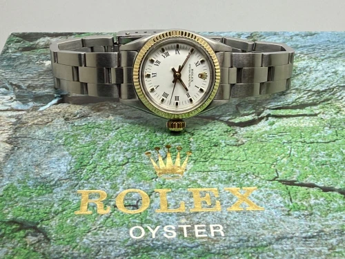 Rolex Oyster Perpetual Ladies 24mm Stainless Steel & 18ct Yellow Gold White Roman Dial 6619 1963